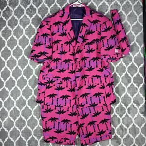 OPPOSUITS Tropical Shorts Suit Set Mens US 52 Pink Palm Trees Blazer Tie
